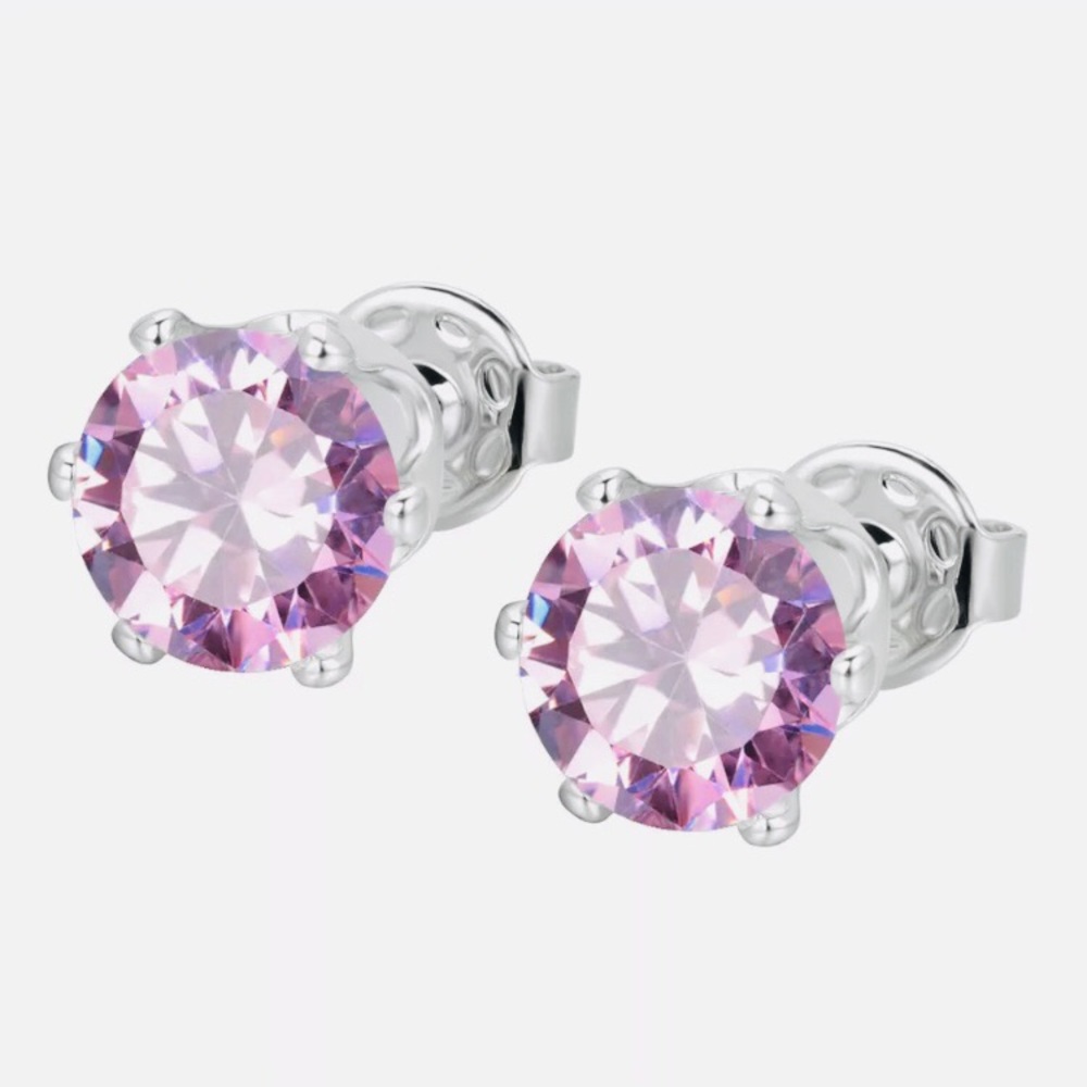 💖 Hypoallergenic Stainless Steel Cubic Zirconia Pink Topaz Earrings 8mm NEW